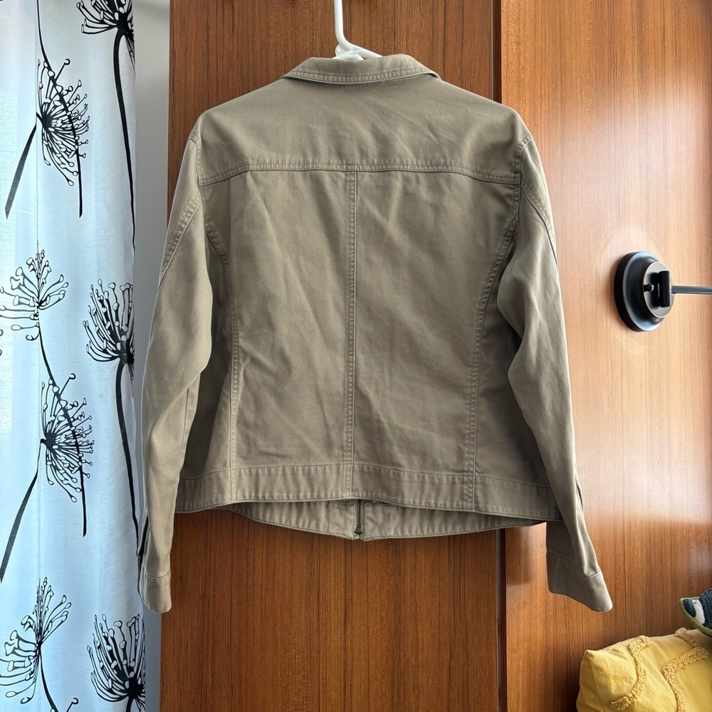 Vintage Cotton Ginny Khaki Tan 100% Cotton Zip-Up Utility Trucker Jacket Size L - Picture 2 of 6